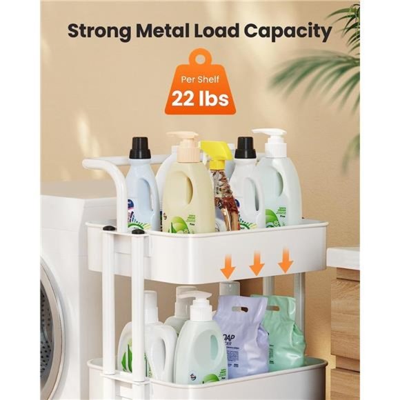 3 Tier Mesh Utility Cart, Rolling Metal Organization Cart with Handle and Wheels - Picture 3 of 6